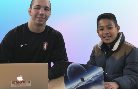 kids coding student with mentor at Stanford