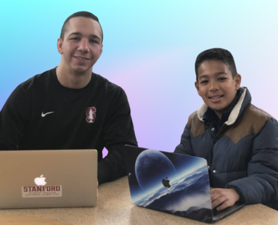 kids coding student with mentor at Stanford